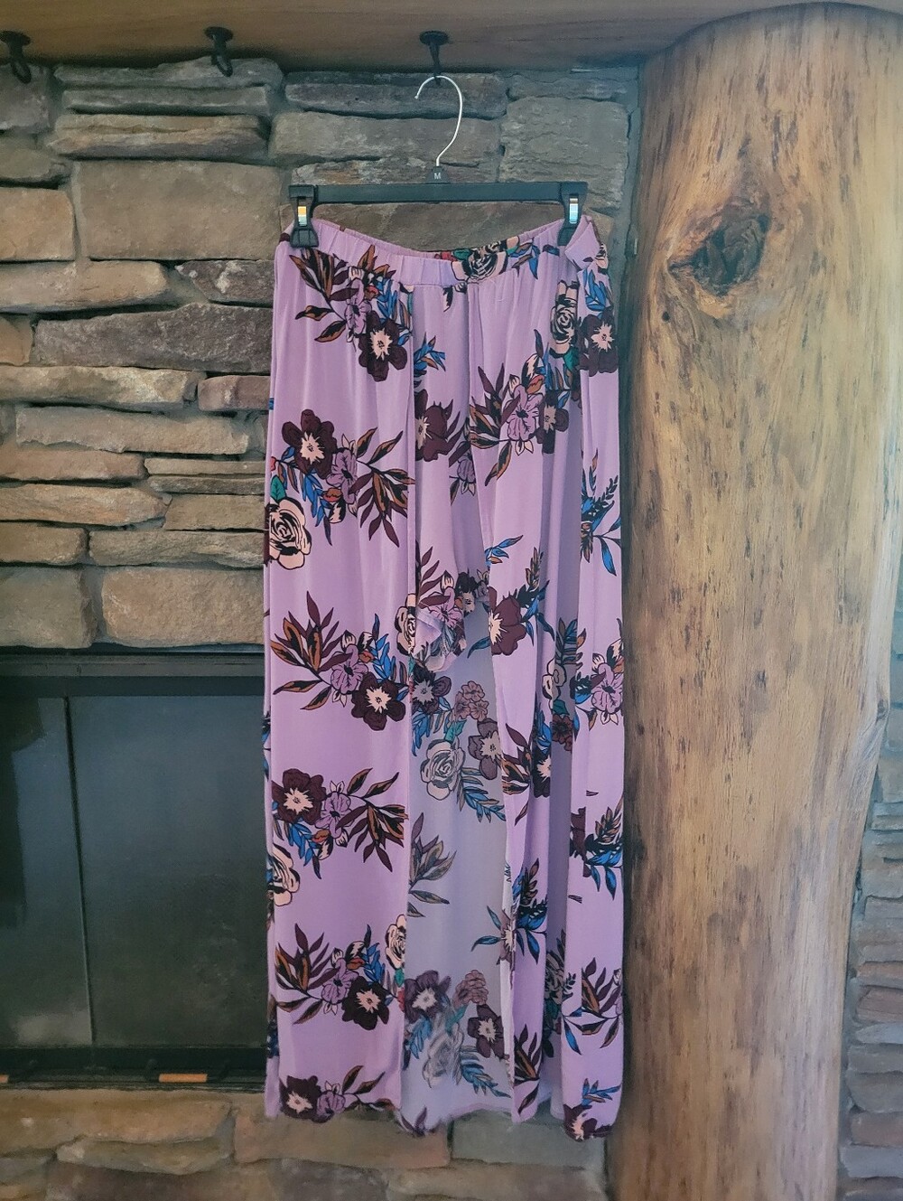 LDLA brand purple floral maxi skort featuring a high-low hem  boho Preloved 1X
